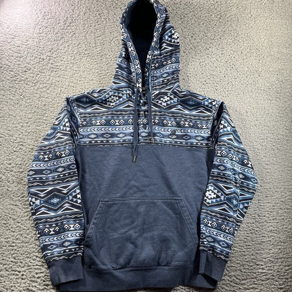 Hooey Hoodie Mens Medium Blue Aztec Southwestern Print Button Pullover
